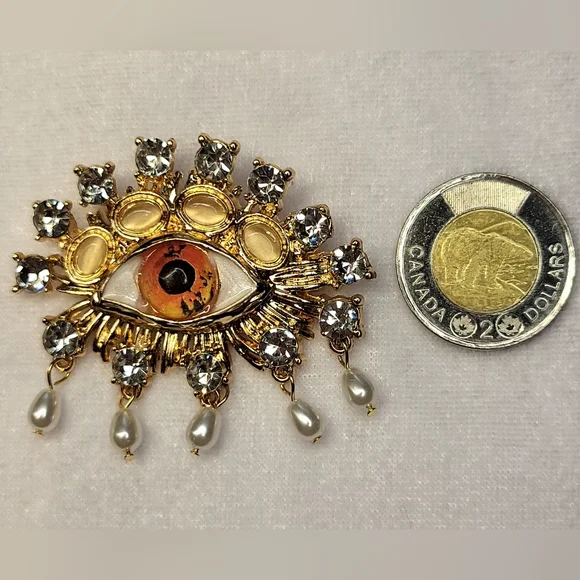 *NEW* Rhinestone Evil Eye Baroque Imitation Pearls Women's Brooch / Pin - Picture 3 of 3